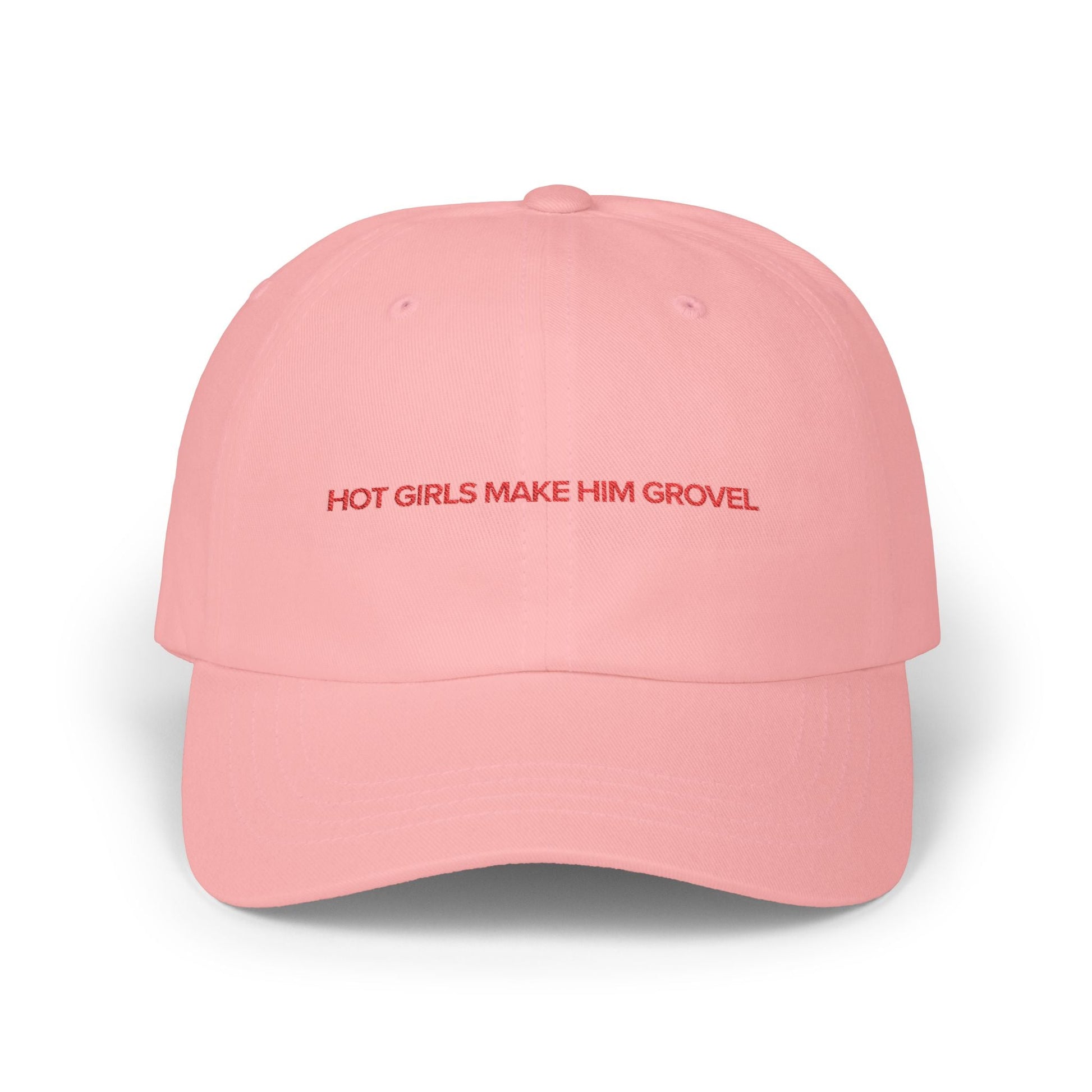 Hot Girls Make Him Grovel embroidered dad cap worn as romance reader merch