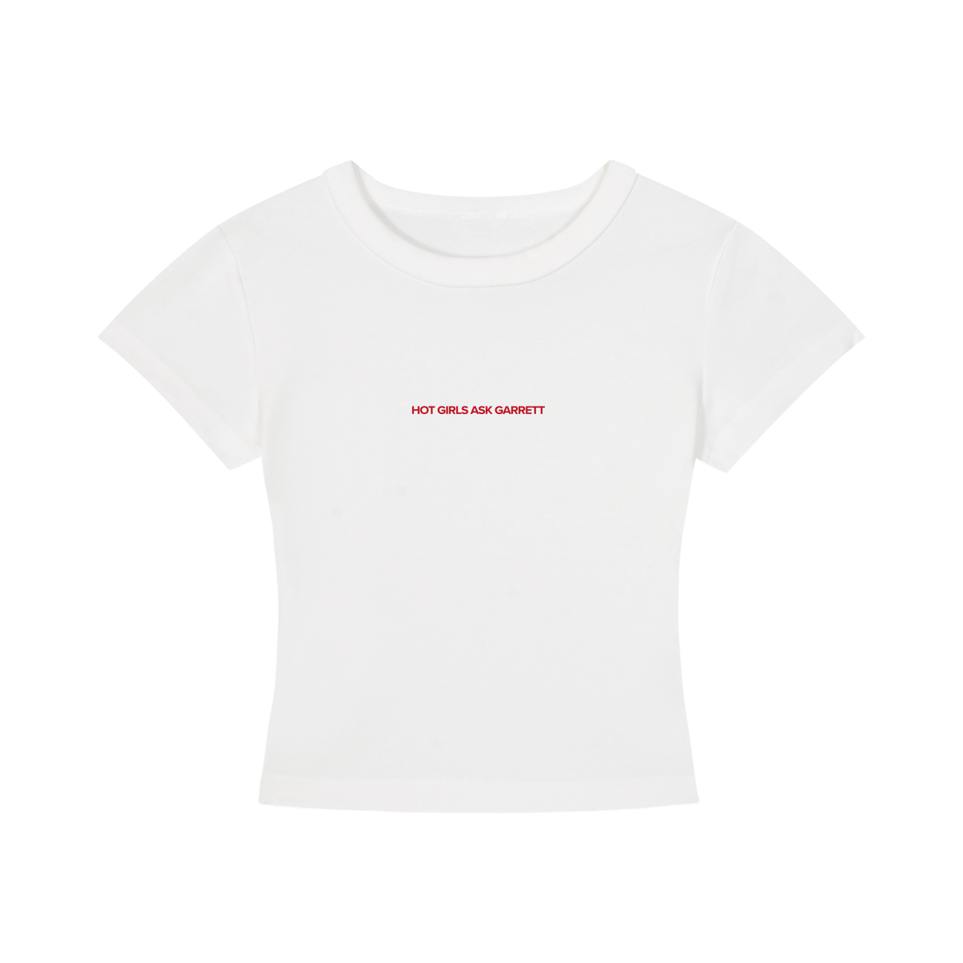 Hot Girls Ask Garrett cropped tee in brand red, hockey romance merch by After Hours Book Club