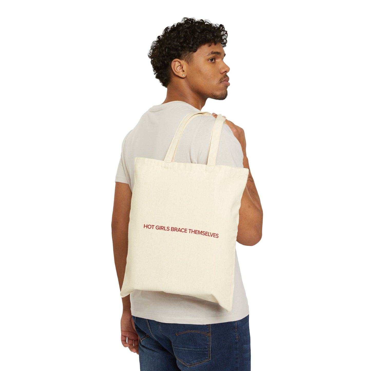 Hot Girls Brace Themselves cotton tote bag carried as romance reader merch
