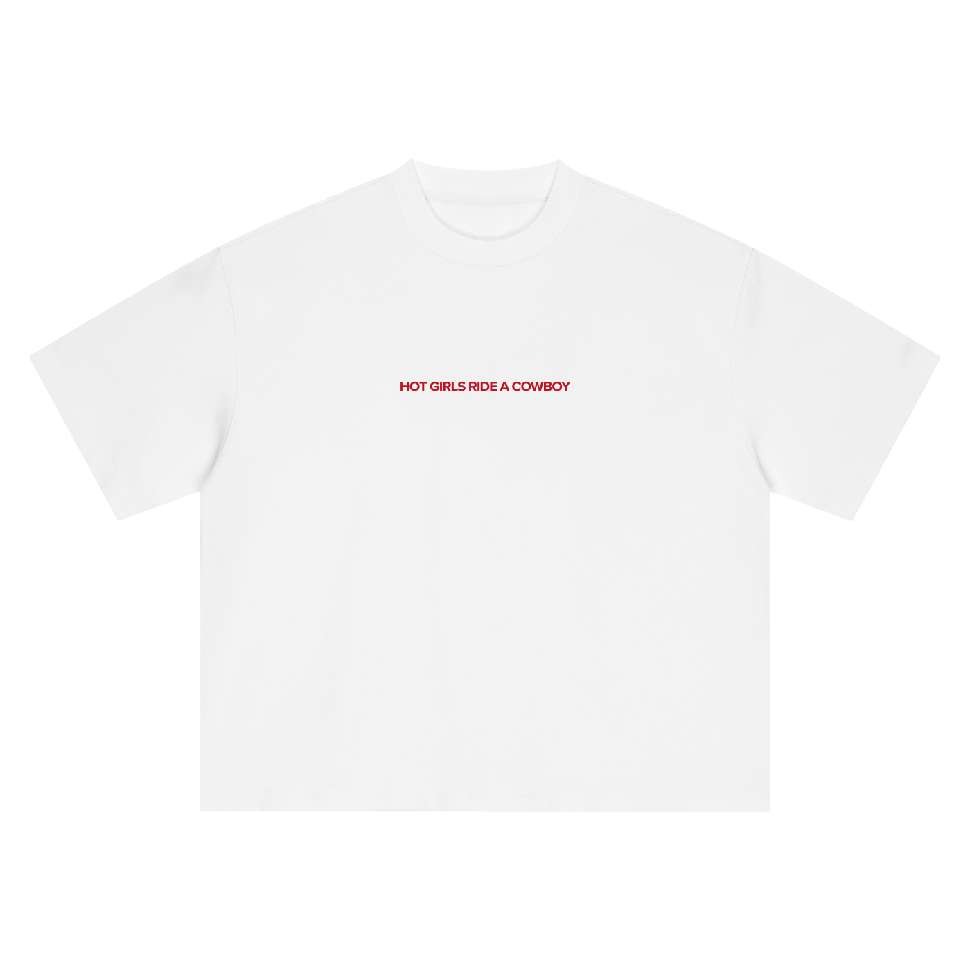 Hot Girls Ride a Cowboy boxy oversized tee in brand red, cowboy romance merch by After Hours Book Club