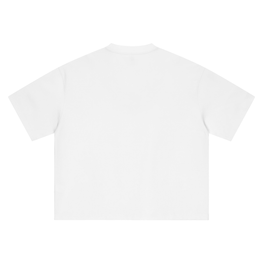Close-up of the Hot Girls Ask Garrett slogan print on the boxy tee