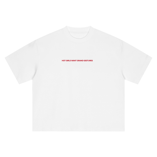 Hot Girls Want Grand Gestures boxy oversized tee in brand red, romance reader merch by After Hours Book Club