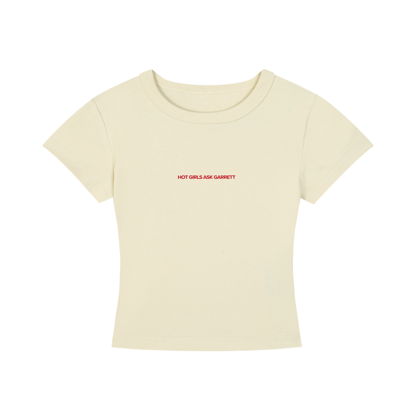 Hot Girls Ask Garrett slogan detail in brand red