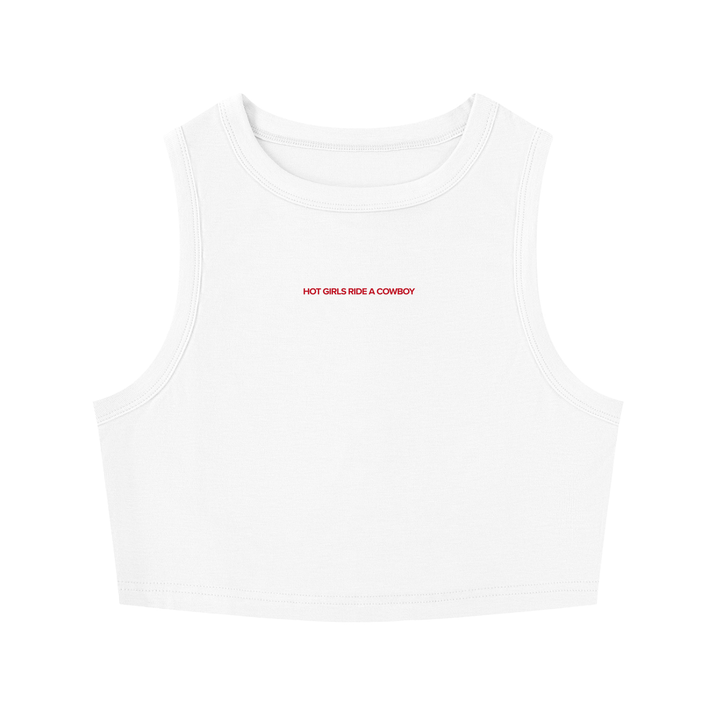 Hot Girls Ride a Cowboy crop tank top in brand red, cowboy romance merch by After Hours Book Club
