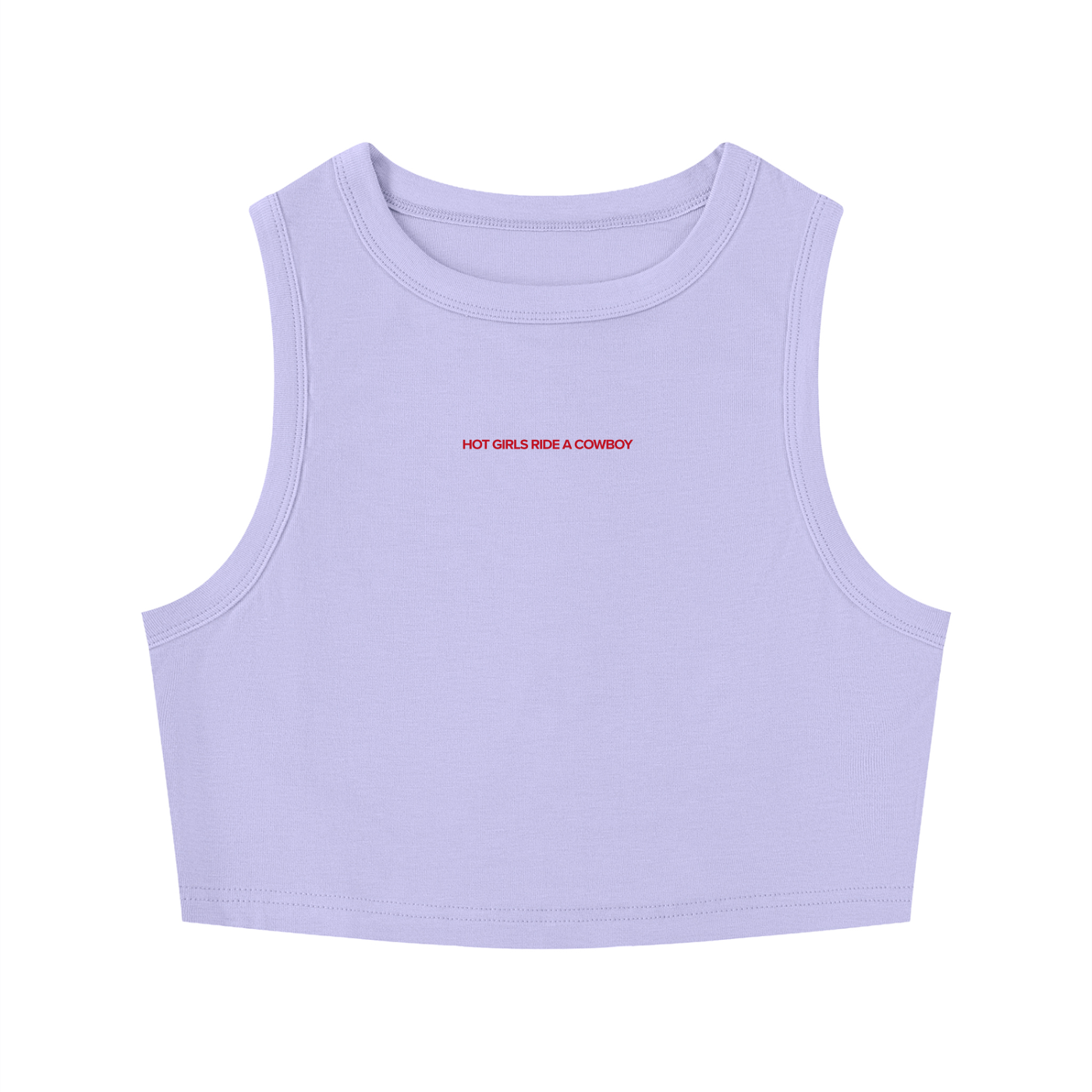 Hot Girls Ride a Cowboy crop tank top styled in brand red