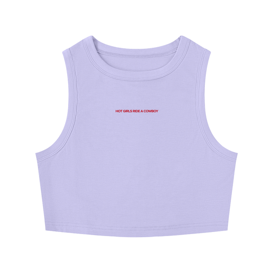 Hot Girls Ride a Cowboy crop tank top styled in brand red