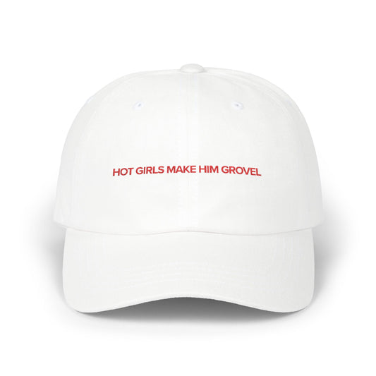 Hot Girls Make Him Grovel embroidered dad cap in brand red, romance reader merch by After Hours Book Club