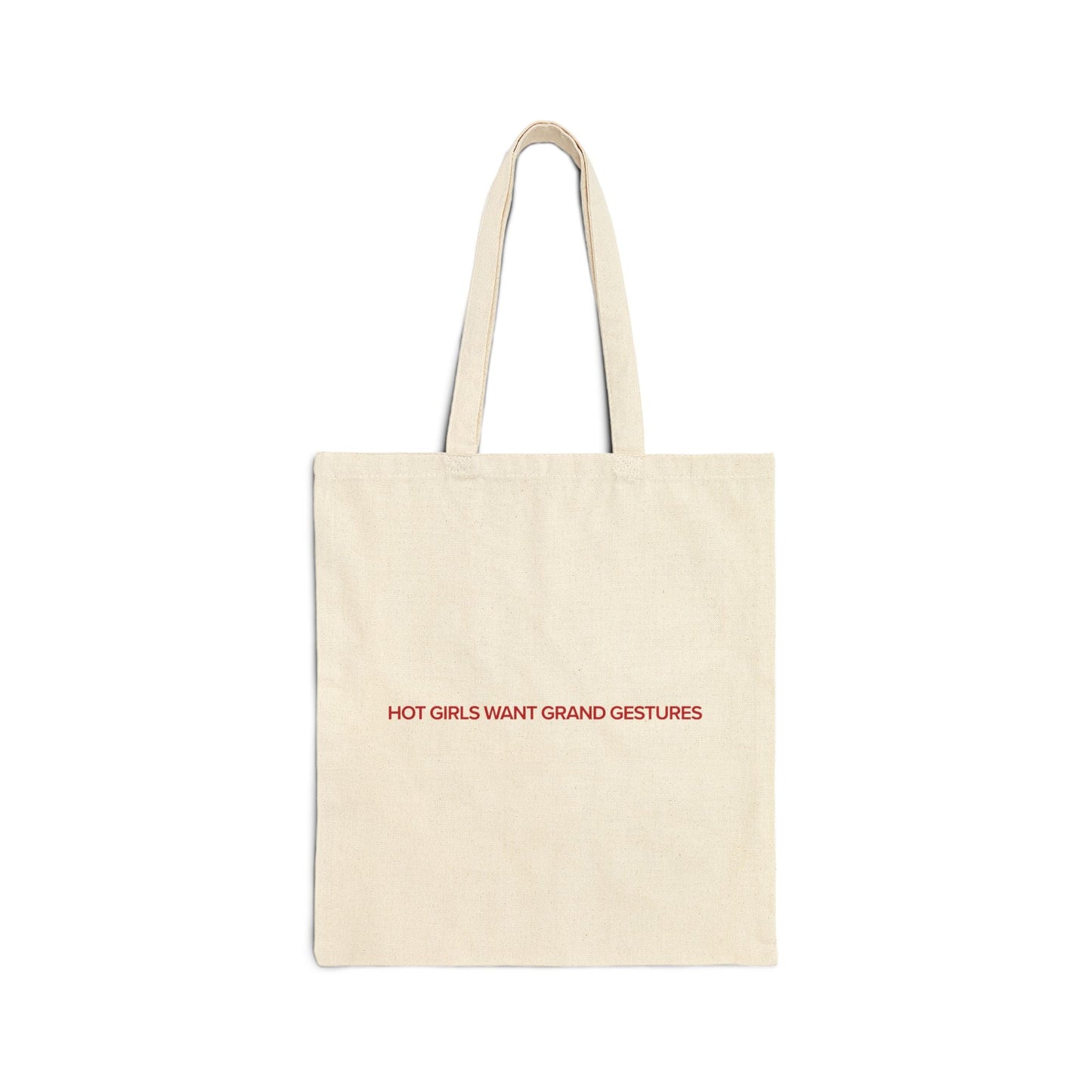 Hot Girls Want Grand Gestures natural cotton tote bag in brand red, romance reader merch by After Hours Book Club