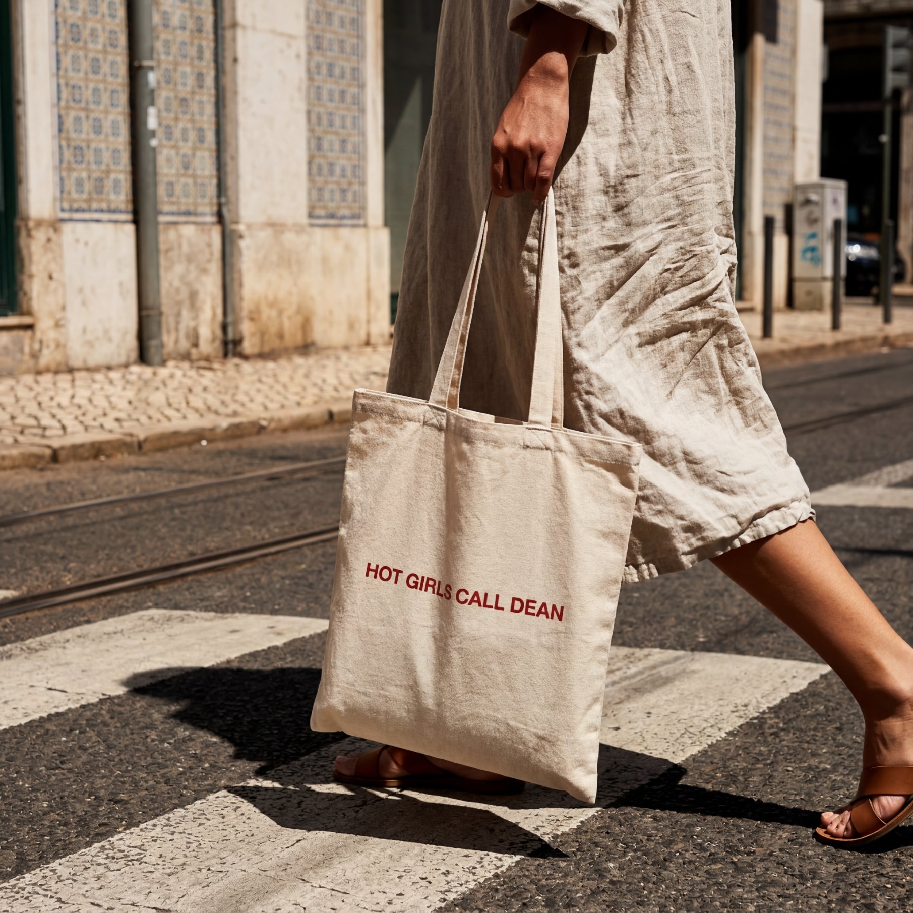 Hot Girls Call Dean cotton tote bag carried as hockey romance merch