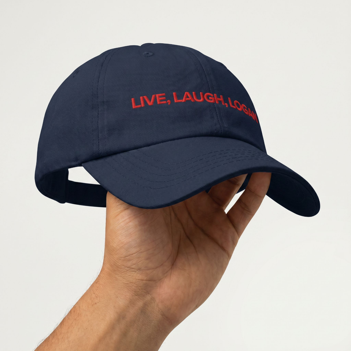 Live, Laugh, Logan embroidered dad cap in navy