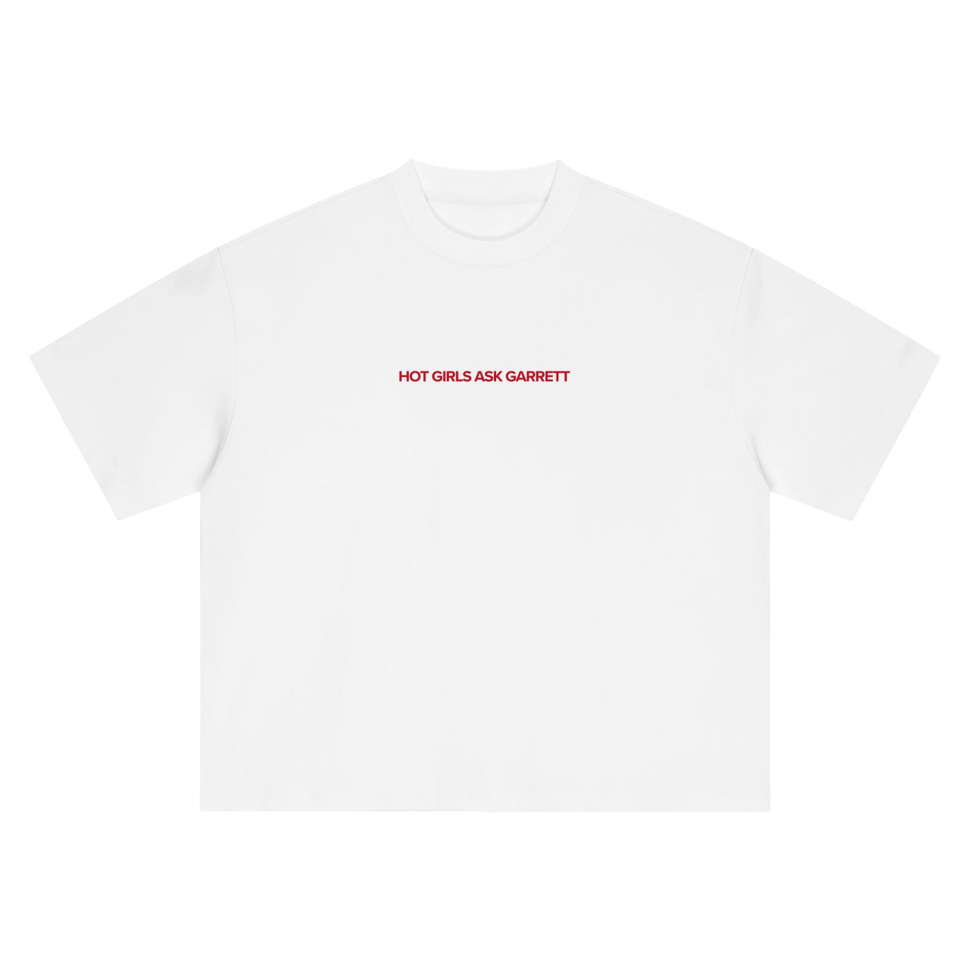 Hot Girls Ask Garrett boxy oversized tee in brand red, hockey romance merch by After Hours Book Club