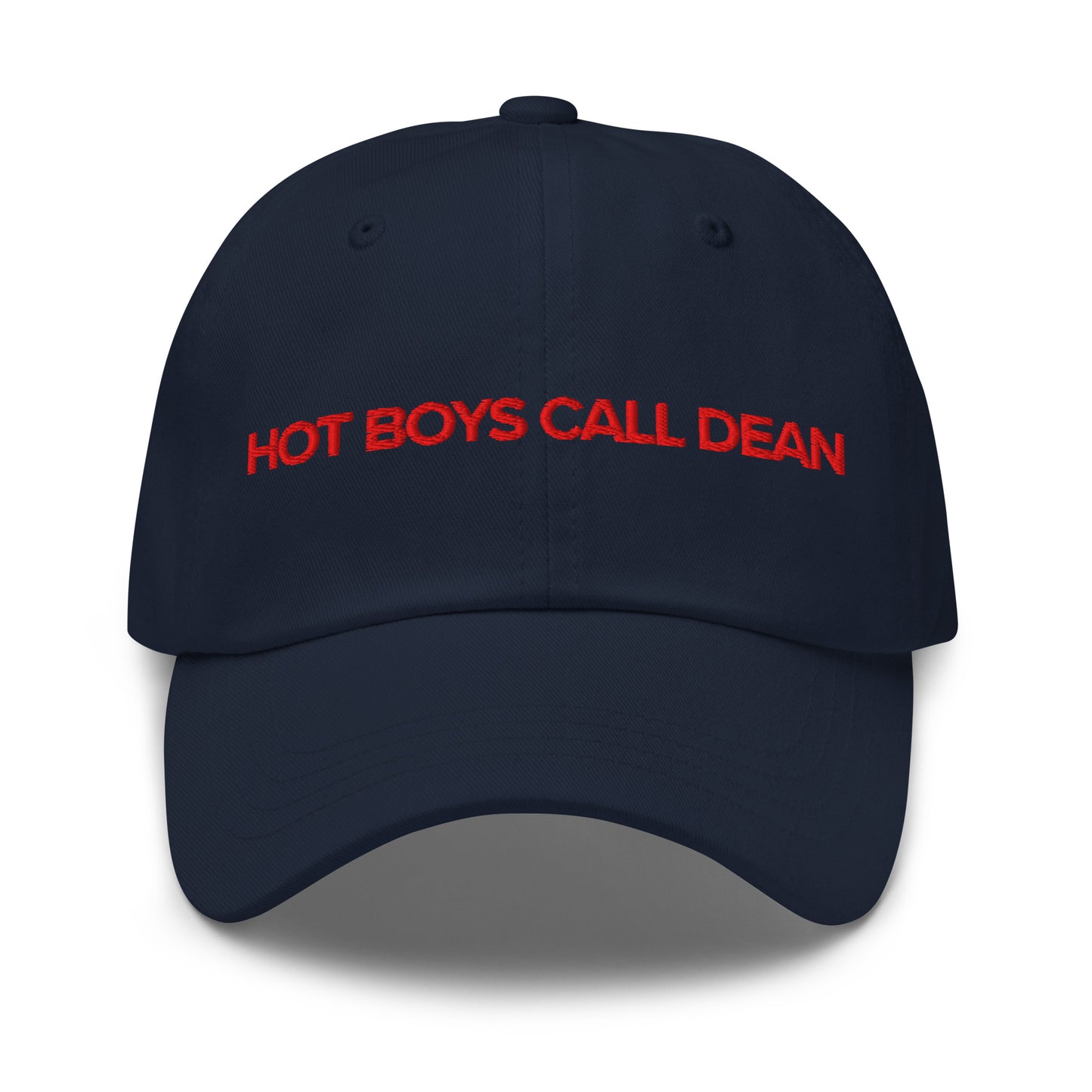 Hot Boys Call Dean embroidered dad cap in brand red, romance reader merch by After Hours Book Club