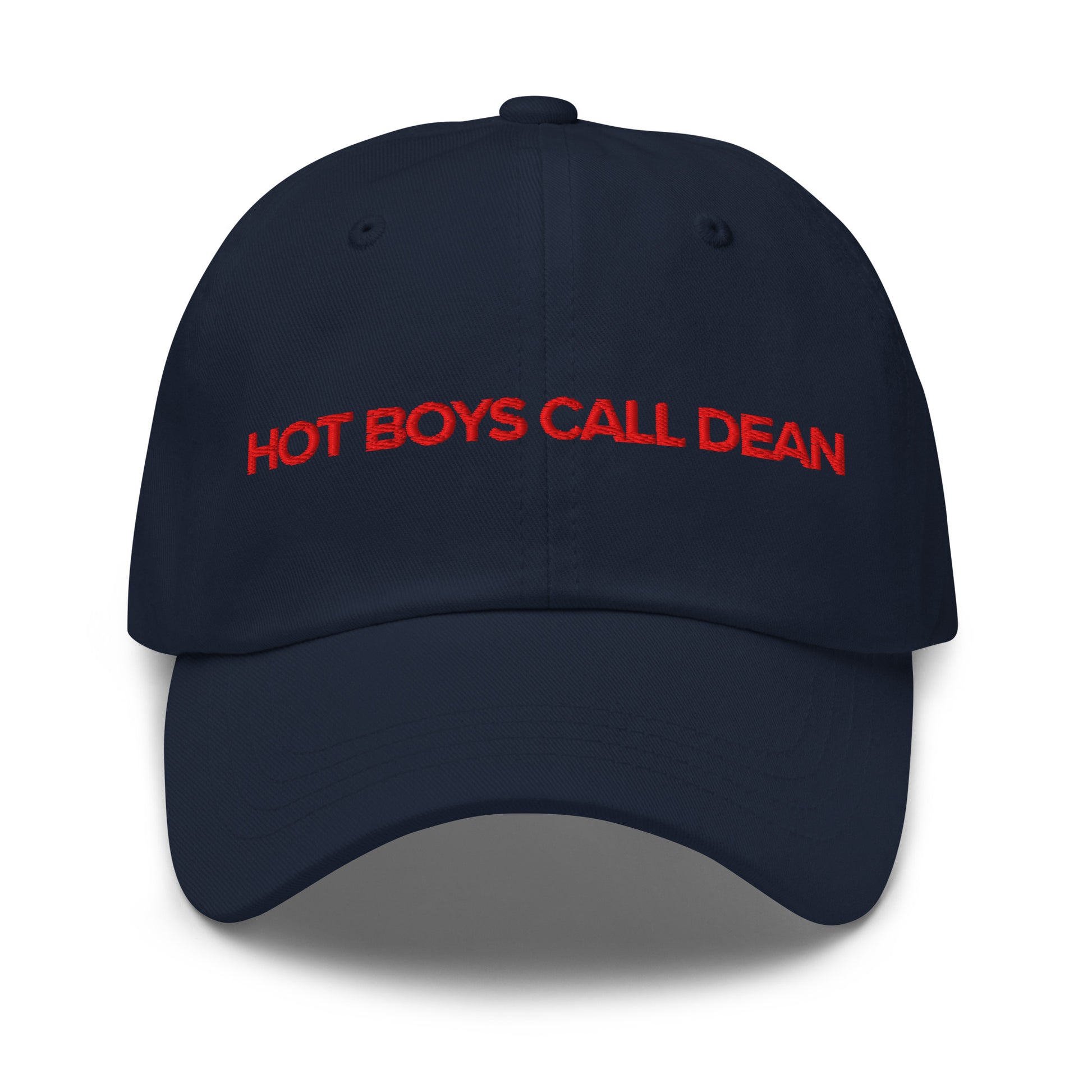 Hot Boys Call Dean embroidered dad cap in brand red, romance reader merch by After Hours Book Club