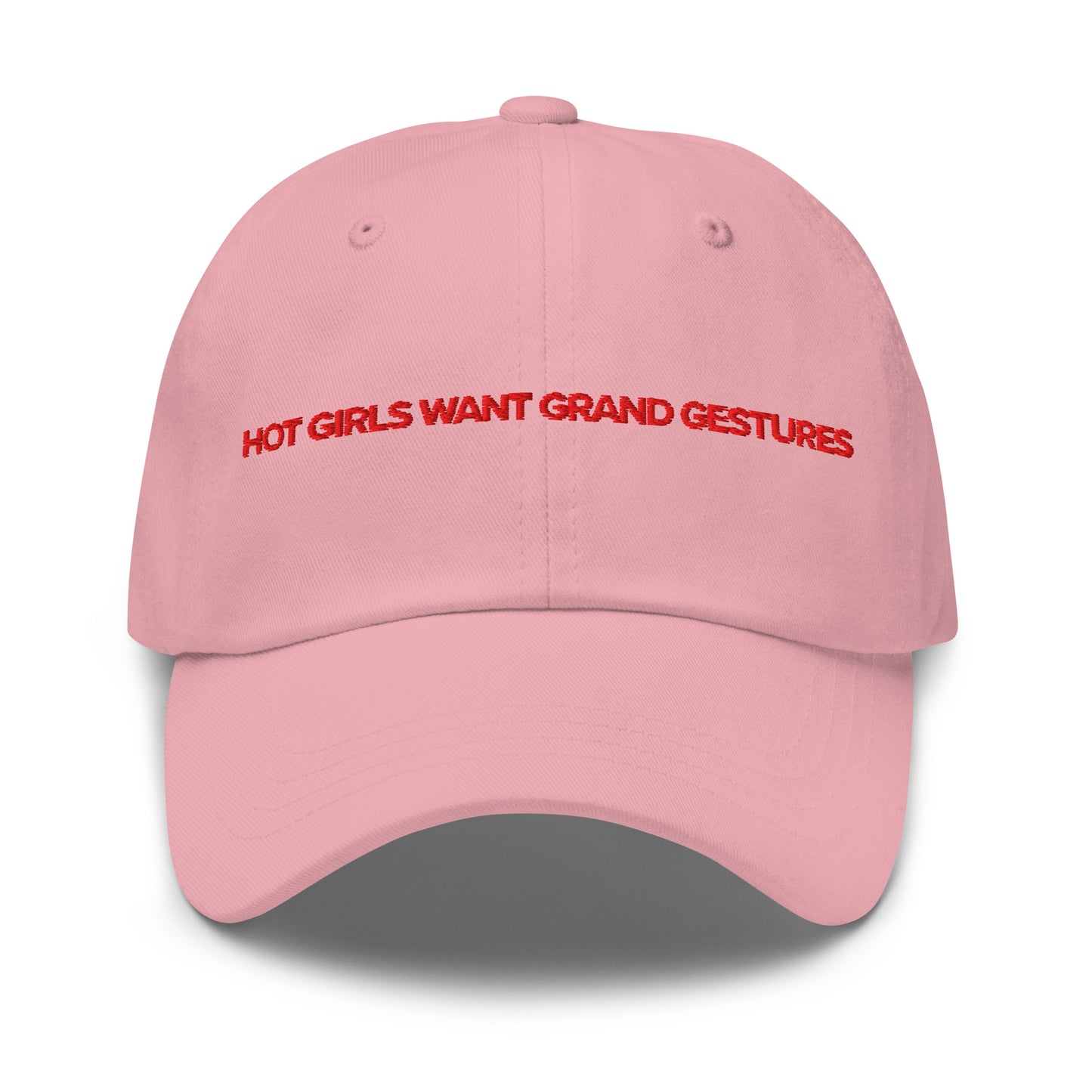 Hot Girls Want Grand Gestures embroidered dad cap, side view