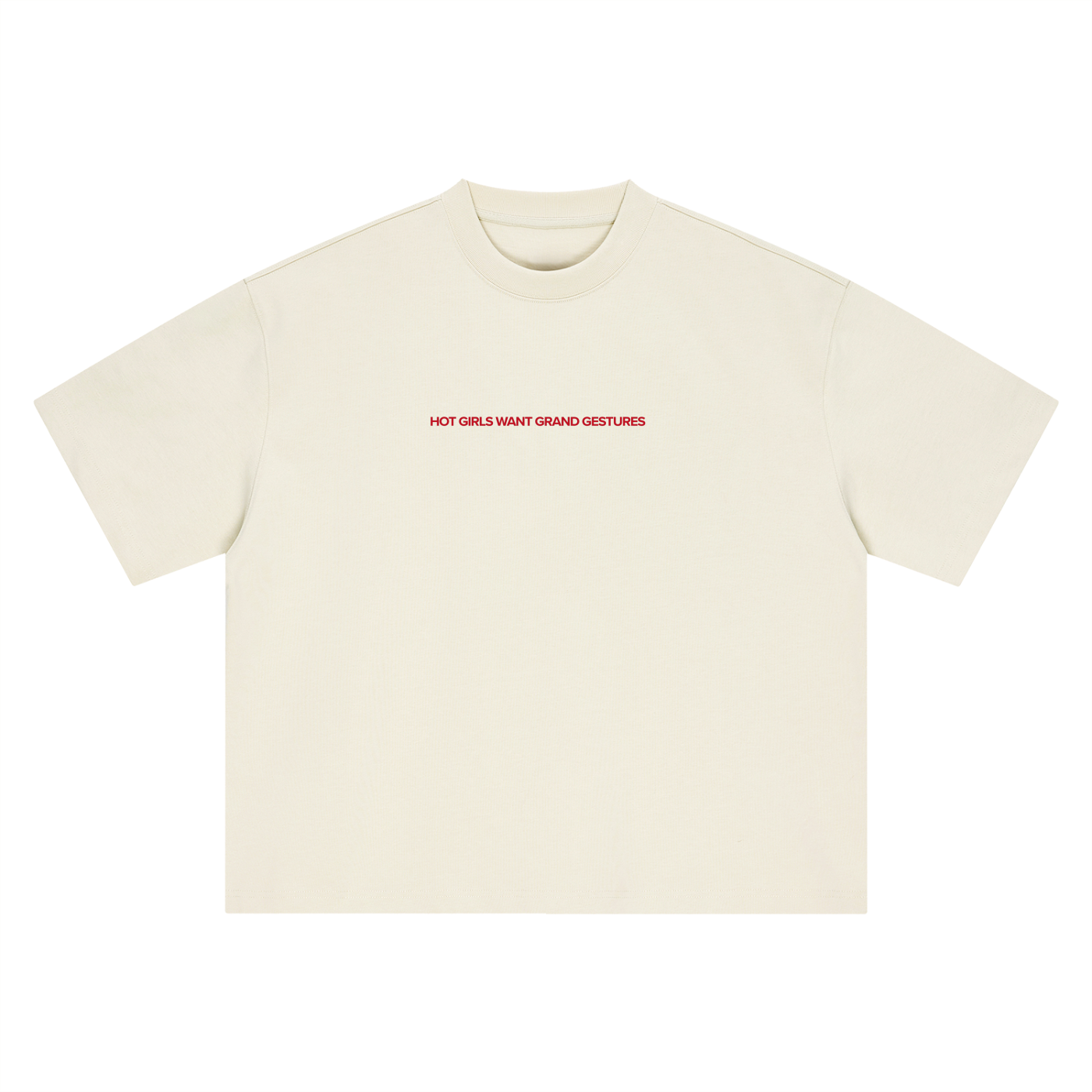 Hot Girls Want Grand Gestures boxy oversized tee shown in natural light